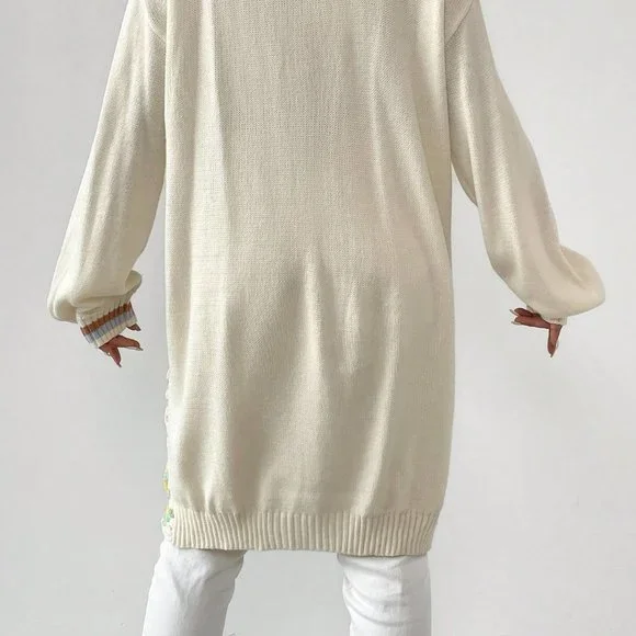 Multicolor Casual Womens Geo Pattern Drop Shoulder Open Front Cardigan - Picture 2 of 5